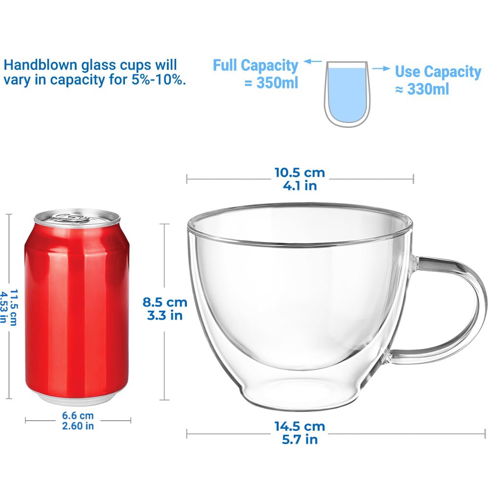 Ecooe Double-Walled Cups for Coffee, Cappuccino and Latte Macchiato, 2-Piece Set, Thermal Drinking Glasses, 300-450 ml (Full Capacity)