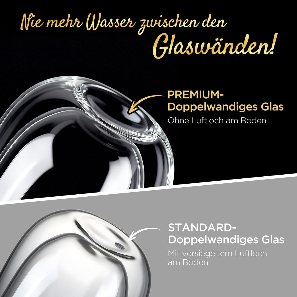 glastal Premium Double-Walled Latte Macchiato Glasses, Set of 4, Heart, Without Sealed Hole, 350 ml, Double-Walled Coffee Glasses, Drinking Glasses, Gifts for Women, Girlfriend, Birthday, Valentine's