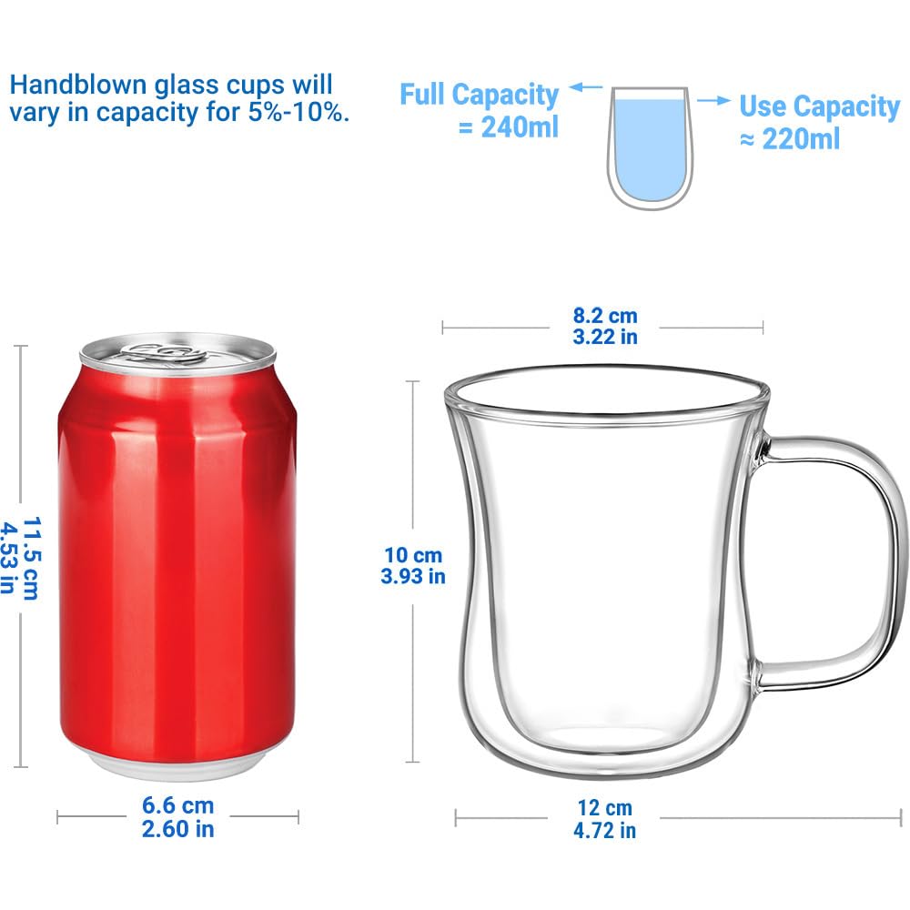 ecooe Double-Walled Latte Macchiato Glass Set, Thermal Glass, Drinking Glasses, Coffee Glass, 2-Piece, 240 ml (Full Capacity)