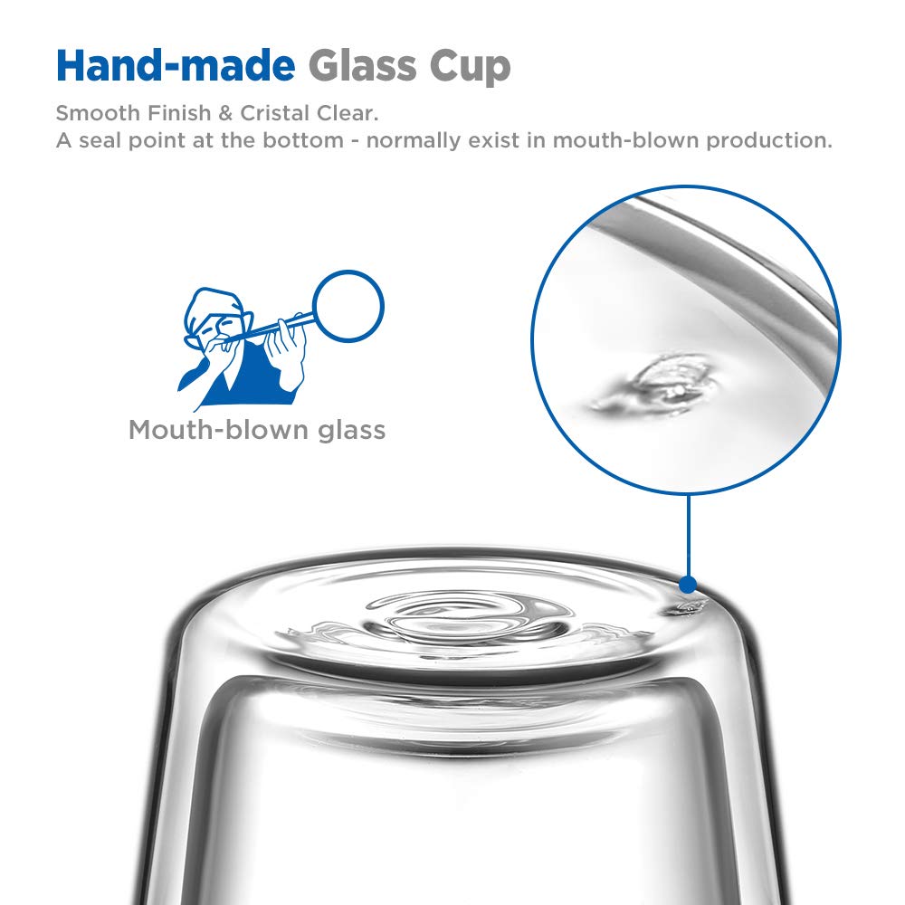 ecooe Double-Walled Latte Macchiato Glasses Set Borosilicate Glass Coffee Cups Glass Set of 2 450 ml Coffee Glass Tea Glasses with Handle for Cappuccino, Latte Macchiato, Tea, Ice Cream, Milk, Beer