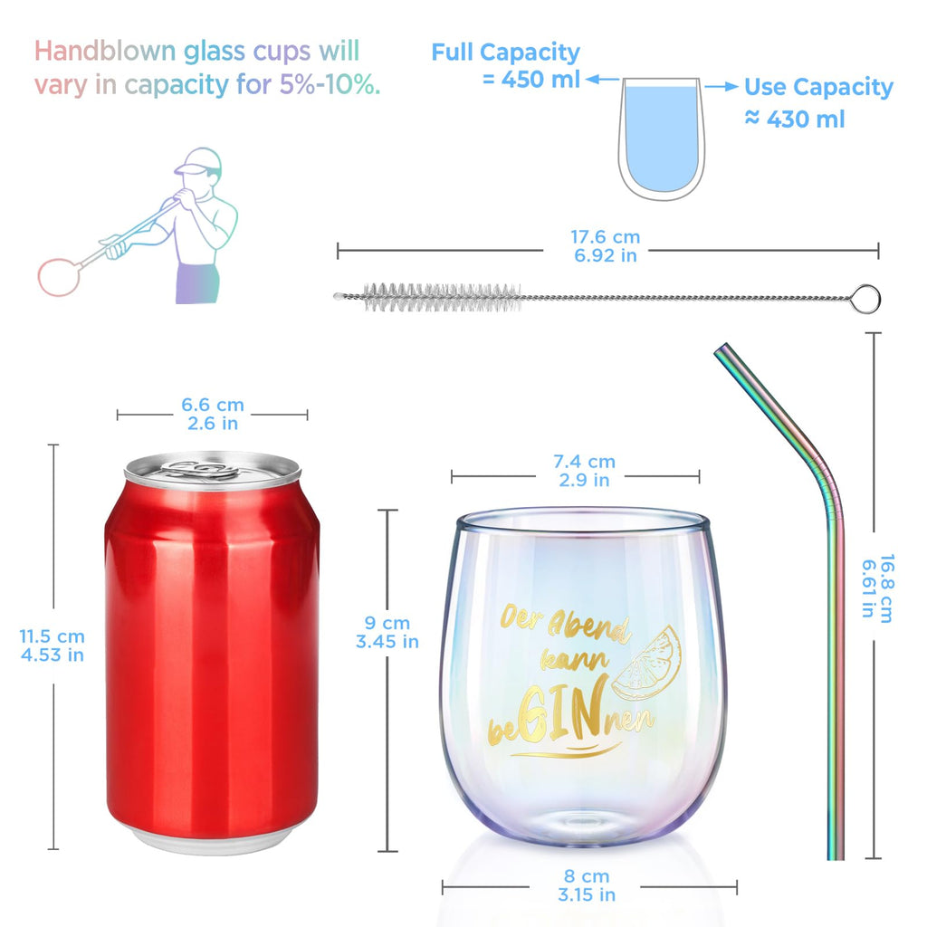 glastal Gin Gläser 450ml Gin Tonic Gläser 2er Set Bunt Weingläser mit Gin Sprüchen Gin Glas für Cocktails Geschenk für Ginliebhaber Männer Frauen Freund zu Geburtstag Valentinstag Weihnachten Geschenk