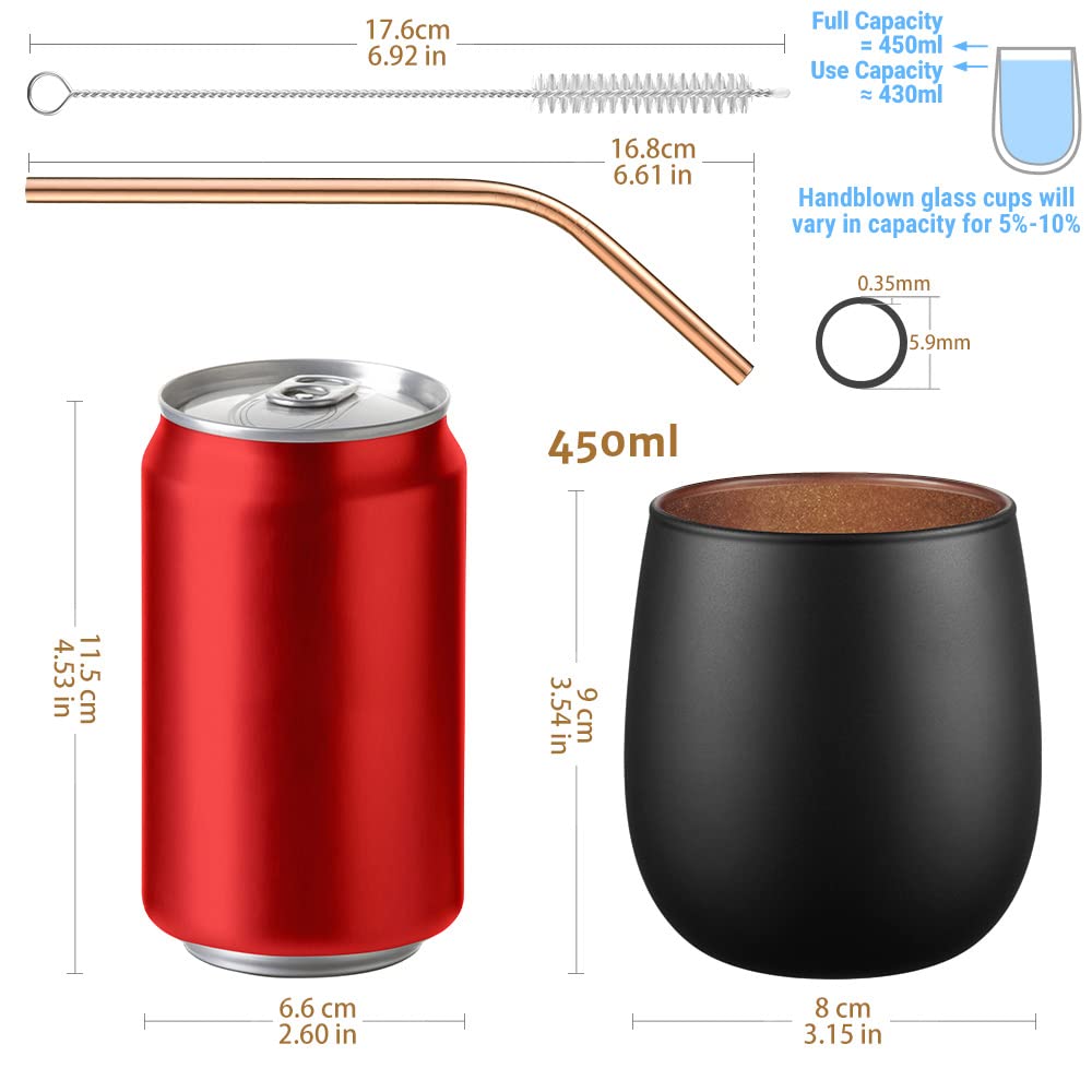 glastal 450ml Gin Gläser Schwarz Matt Trinkgläser 2er Set Wassergläser mit Roségold Blinkende Innenwand, Borosilikat Einschichtiges Weingläser Cocktail Gläser Whiskygläser Weihnachten Geschenk