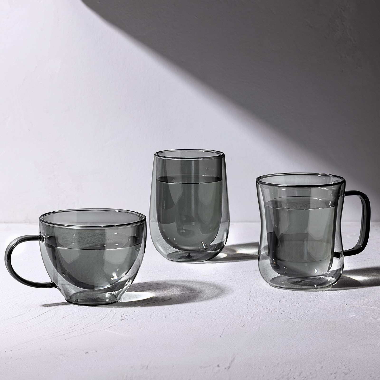 ecooe Unique Black Glasses 350 ml Double-Walled Coffee Glasses Latte Macchiato Glasses Set of 2 Double-Walled Coffee Glass Tea Glasses with Handle for Cappuccino, Gift for Men Women