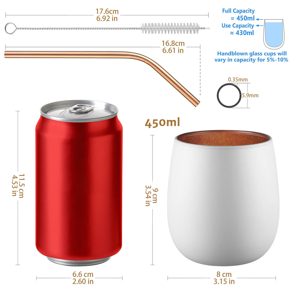 glastal 450ml*2 Einschichtiges Gin Gläser Weiß Matt Wassergläser mit Roségold Blinkende Innenwand, Borosilikat Trinkgläser Latte Macchiato Gläser Teegläser Whiskygläser Weingläser Weihnachten Geschenk