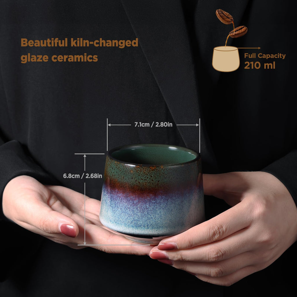 ecooe Cappuccino Cups Set Thick-Walled Stoneware Set of 5 - 210 ml Handmade Porcelain Coffee Cups Set, Ceramic Tea Cups Set Gifts for Men Best Friend Partner, Christmas Gifts