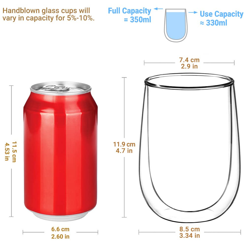 glastal 350 ml Double-Walled Latte Macchiato Glasses, Set of 4, Borosilicate Glass, Coffee Cups, Glasses for Coffee, Cappuccino, Latte, Tea, Ice Cream, Iced Tea, Iced Americano, Milk, Juice, Beer
