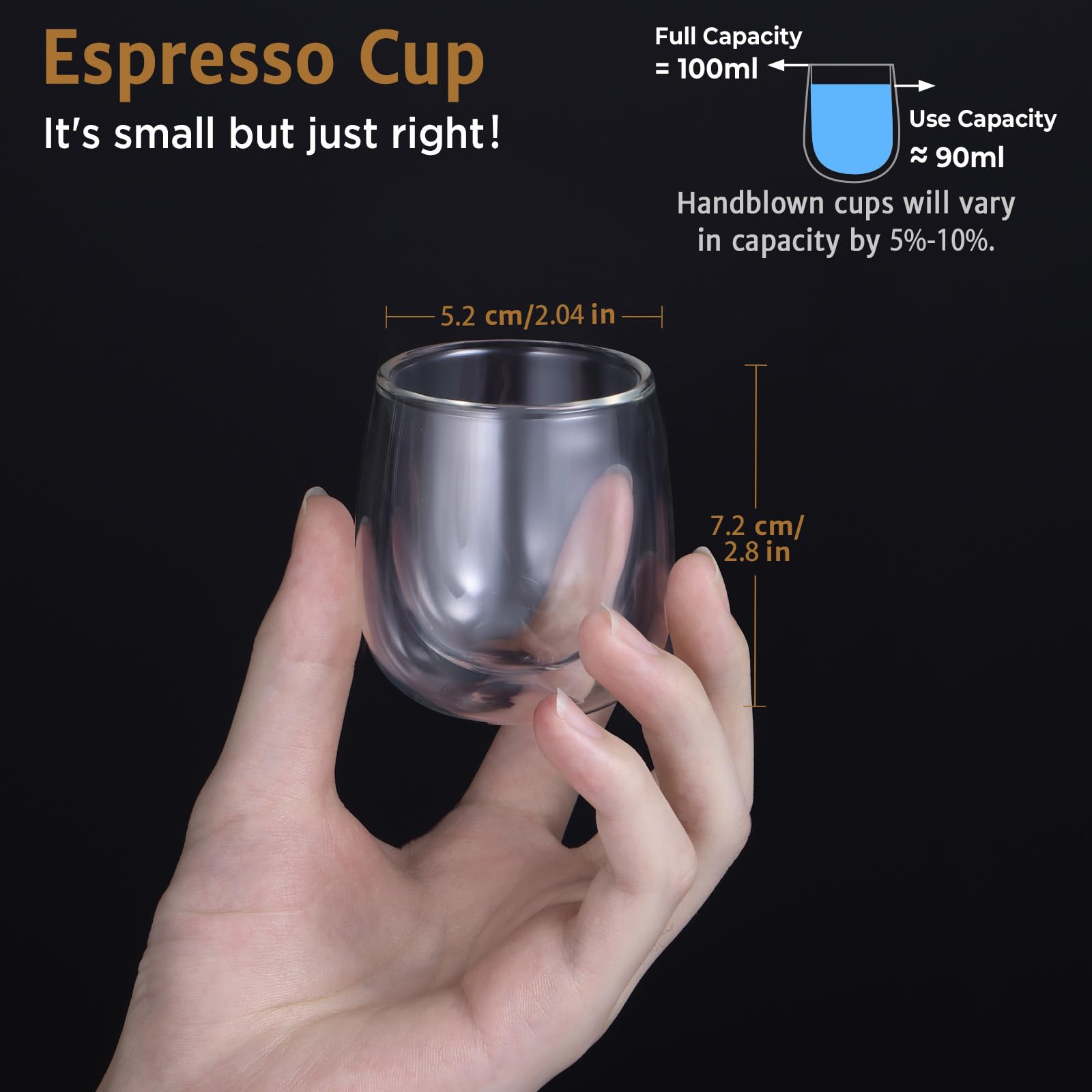 glastal 100 ml Double-Walled Espresso Cups, Espresso Glasses, Set of 2, Borosilicate Glass, Coffee Cups, Glasses for Coffee, Espresso, Latte, Iced Americano, Tea, Ice Cream, Milk, Juice