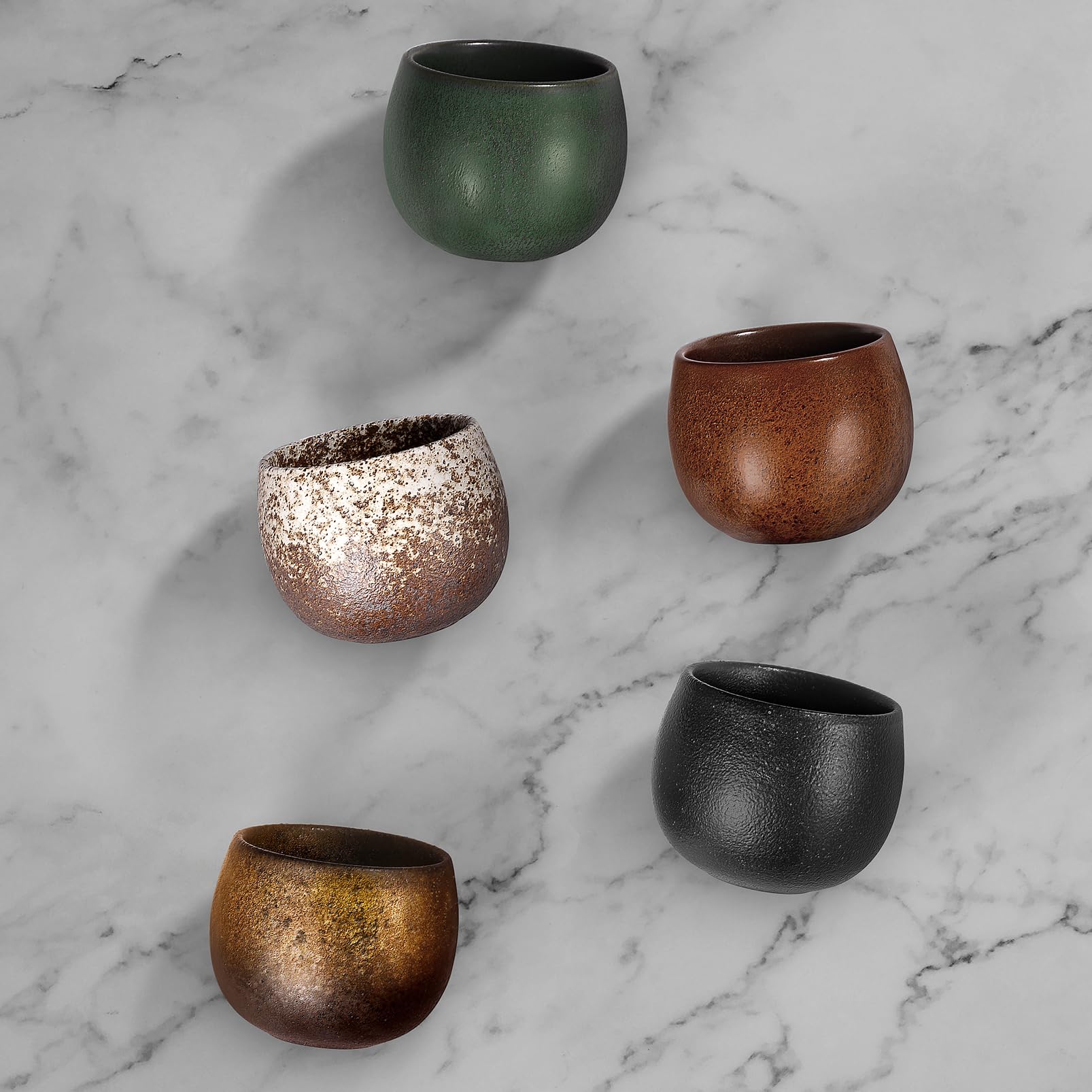 ecooe Espresso Cups, Thick-Walled, Made of Stoneware, Set of 5, 90 ml, Handmade Coffee Cups, Tea Cups, Gifts for Women, Men, Best Friend, Partner, Christmas Gifts