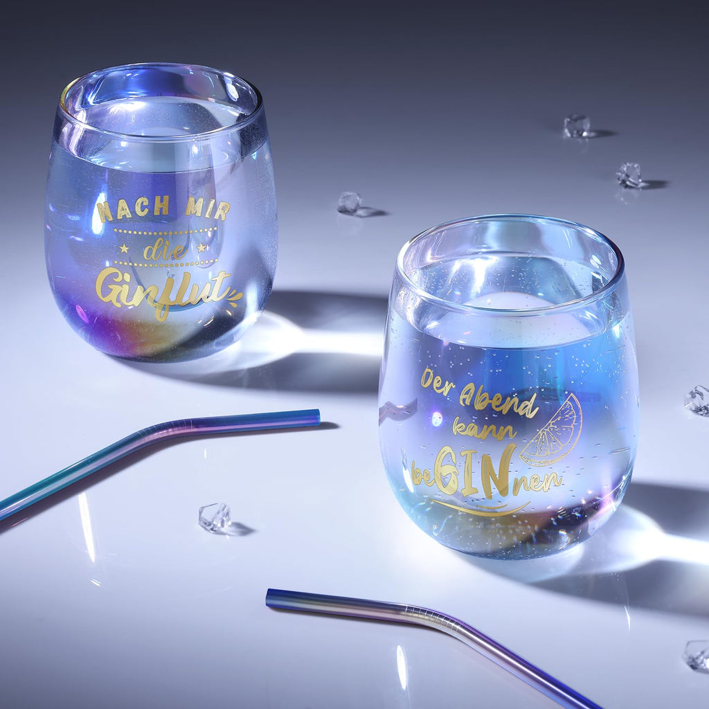 glastal Gin Gläser 450ml Gin Tonic Gläser 2er Set Bunt Weingläser mit Gin Sprüchen Gin Glas für Cocktails Geschenk für Ginliebhaber Männer Frauen Freund zu Geburtstag Valentinstag Weihnachten Geschenk