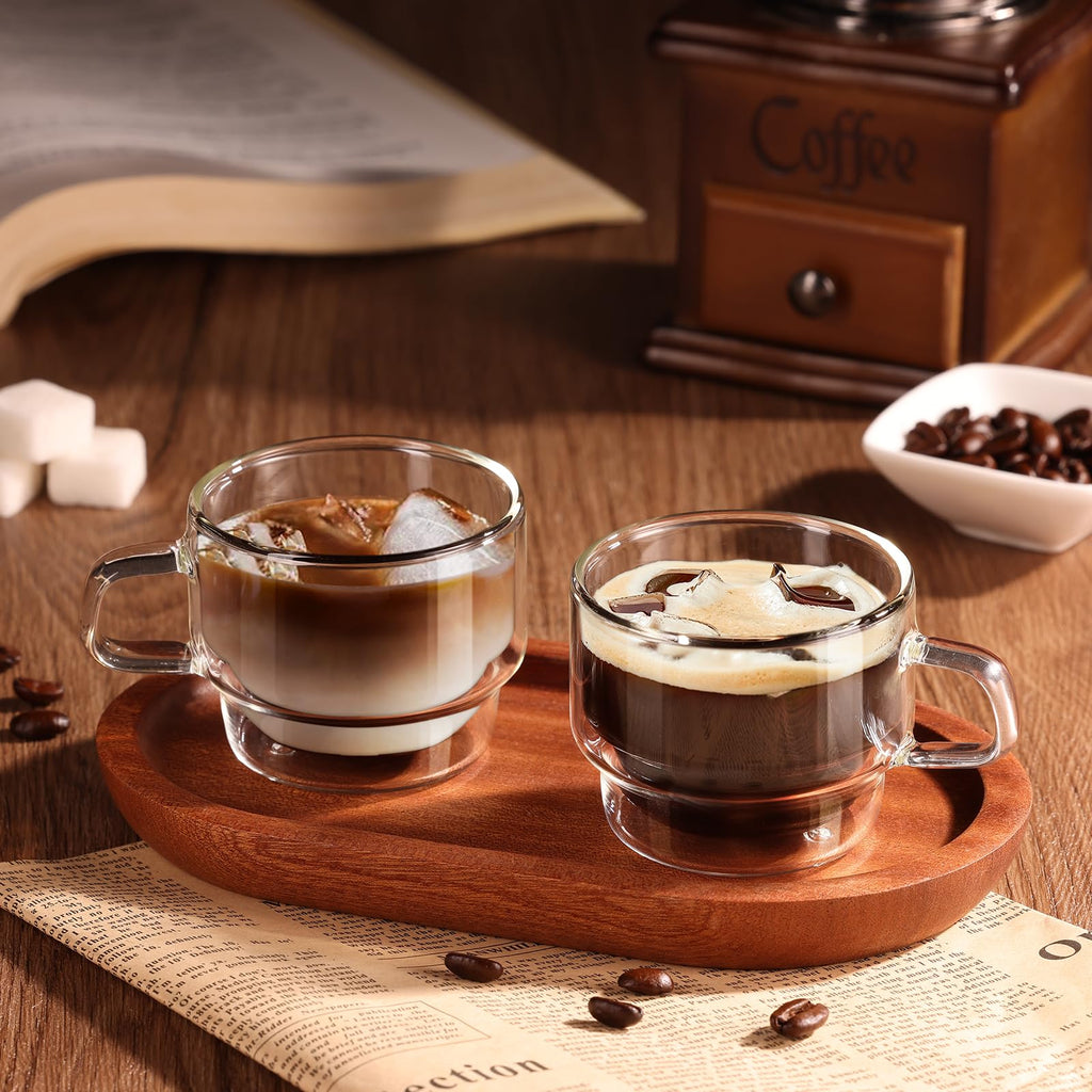 glastal Stapelbare Gläser 120ml Espresso Gläser Doppelwandige Espressotassen Glas 4er Set, Doppelwandig Kaffeegläser Teegläser Espresso Tassen Set für Tee, Milch, Geschenk für Frauen Mann