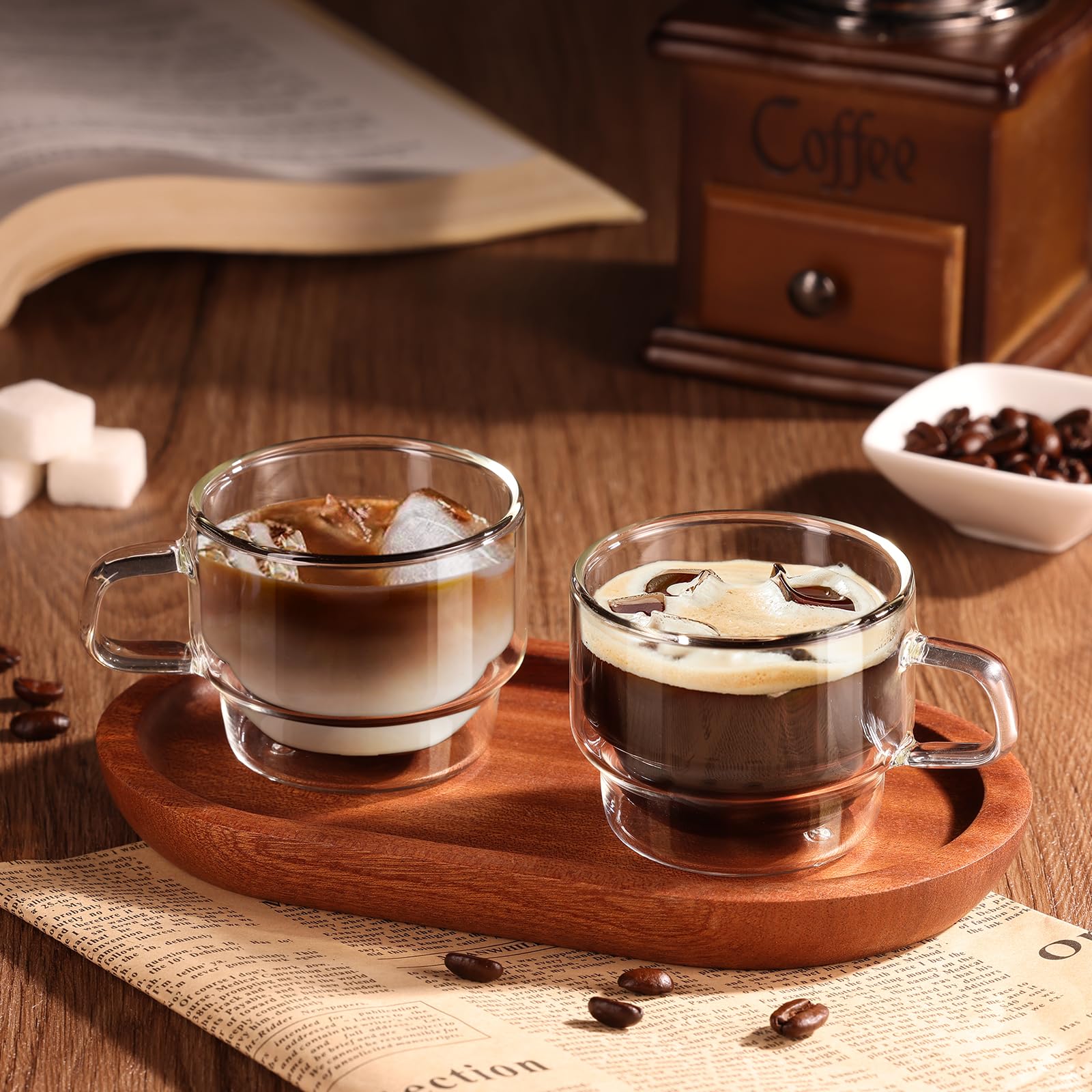 glastal Stapelbare Gläser 120ml Espresso Gläser Doppelwandige Espressotassen Glas 4er Set, Doppelwandig Kaffeegläser Teegläser Espresso Tassen Set für Tee, Milch, Geschenk für Frauen Mann