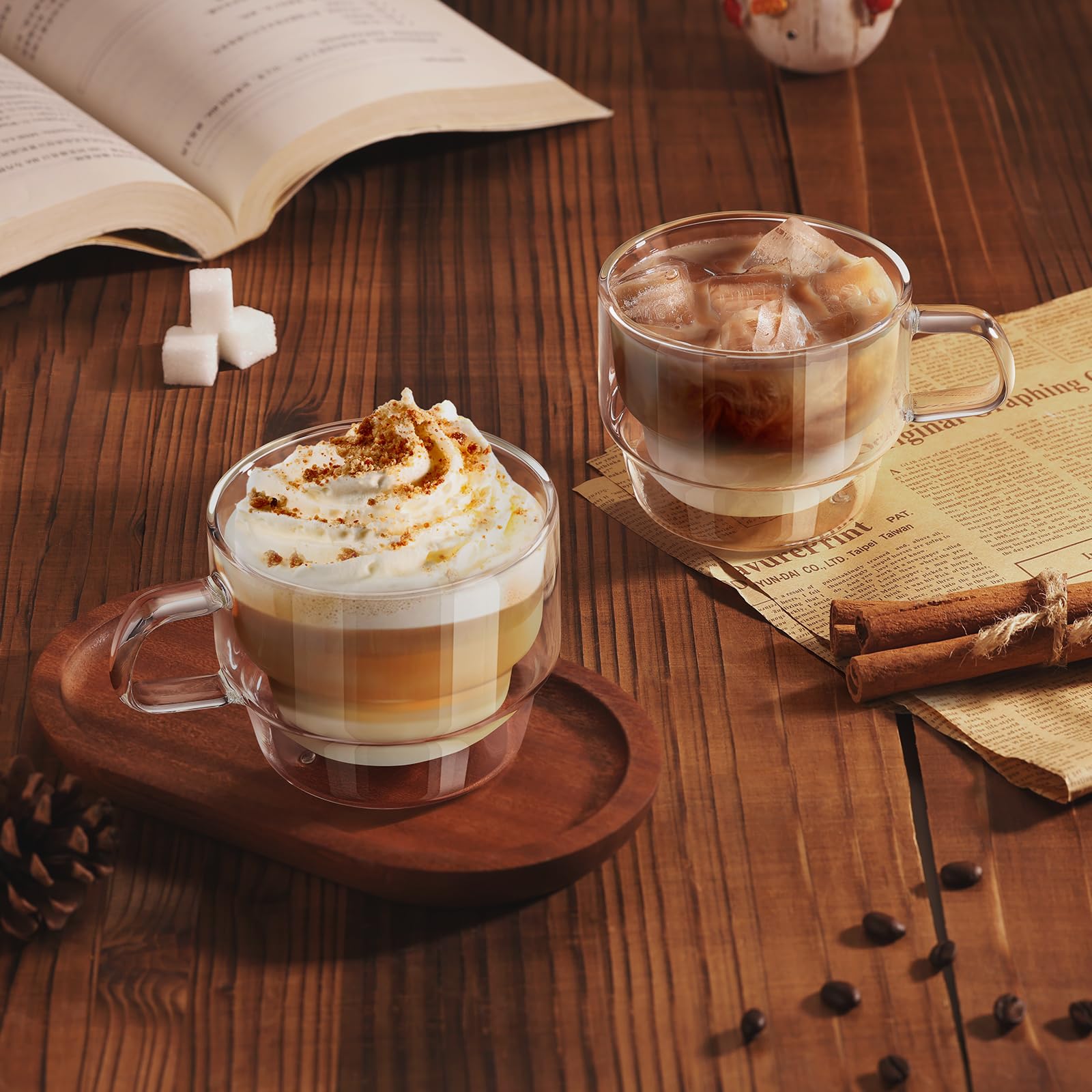 glastal 350ml Latte Macchiato Gläser Doppelwandige Kaffeegläser 2er Set Stapelbare Kaffeetassen Glas, Doppelwandig Kaffeeglas Teegläser mit Henkel für Cappuccino,Tee, Milch,Geschenk für Frauen Männer