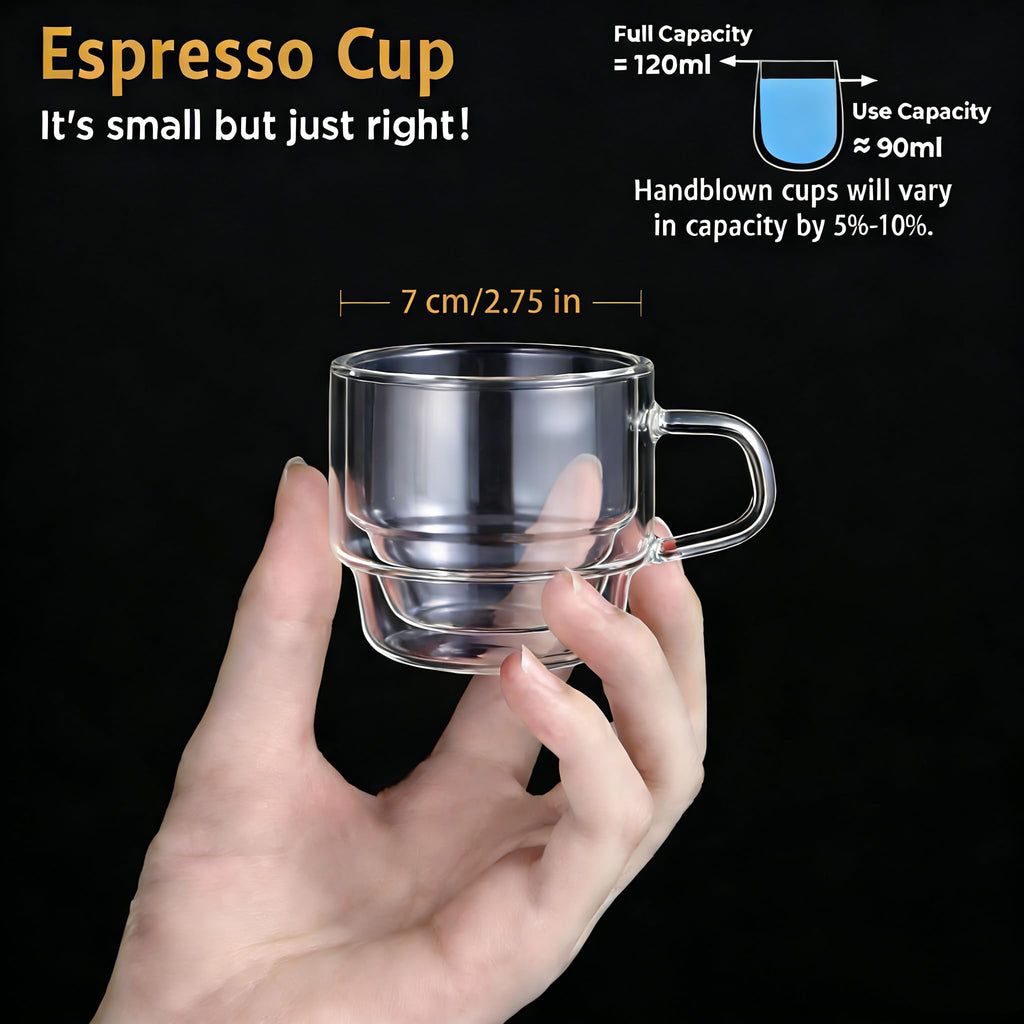 glastal Stapelbare Gläser 120ml Espresso Gläser Doppelwandige Espressotassen Glas 4er Set, Doppelwandig Kaffeegläser Teegläser Espresso Tassen Set für Tee, Milch, Geschenk für Frauen Mann