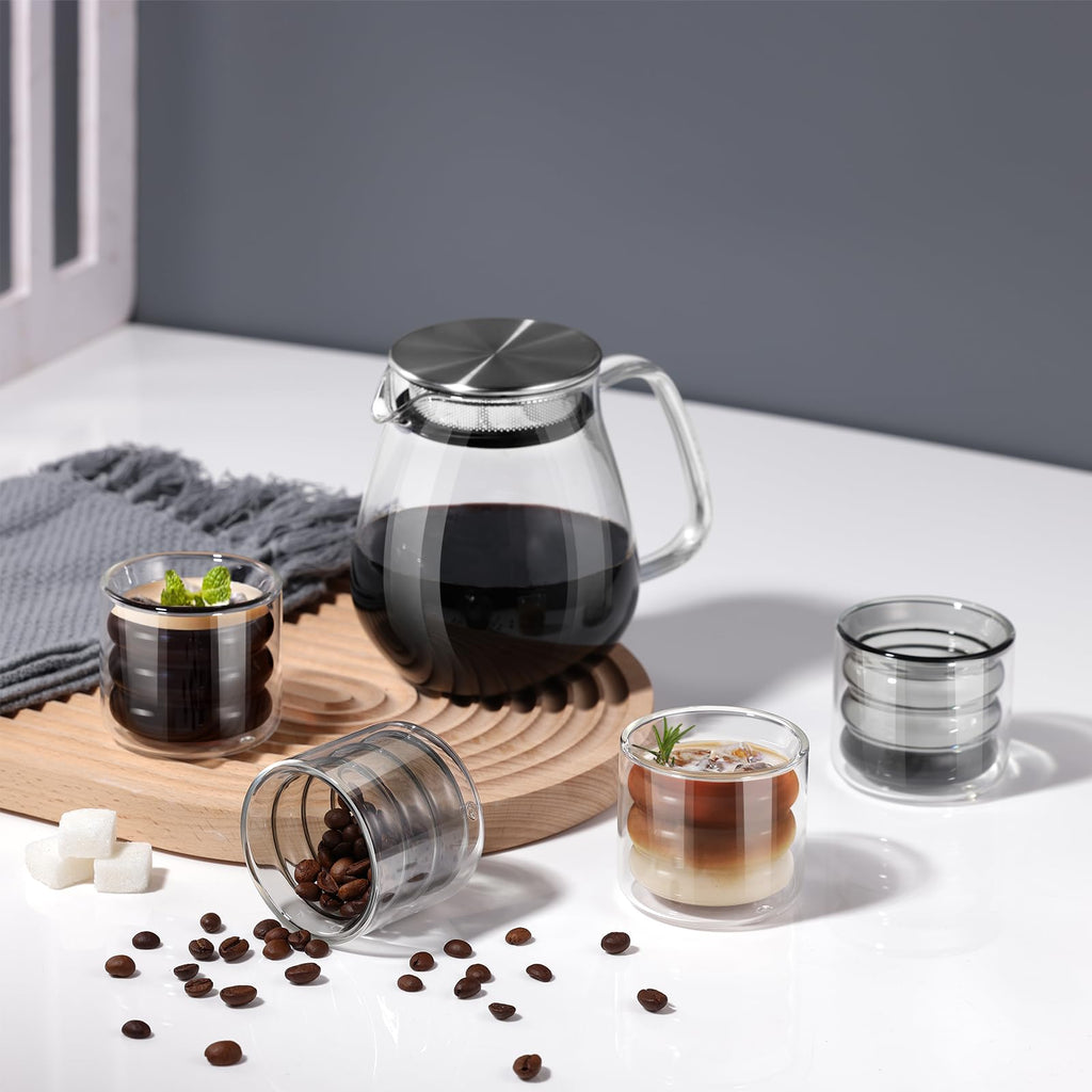 ecooe Unique Spiral Glasses 120 ml Espresso Glasses Double-Walled Espresso Cups Glass Set of 6 Double-Walled Coffee Glasses Tea Glasses Espresso Cups Set for Tea, Milk, Gift for Women