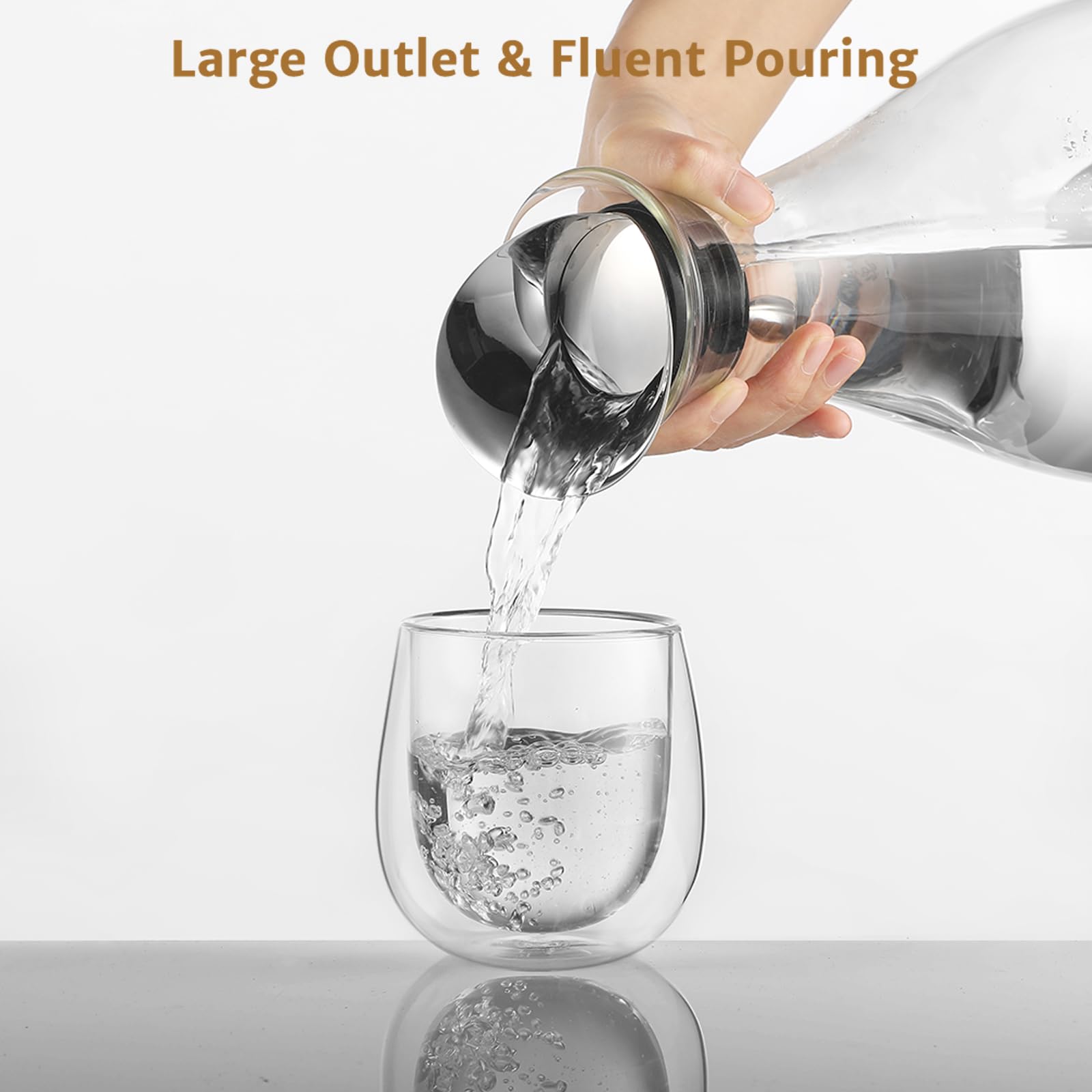 ecooe Glass Carafe 1.8 L Water Carafe Carafe Glass with Stainless Steel Lid, Glass Jug Water Jug Juice Jug Drinks Jug Glass Jug for Hot Cold Water Homemade Drinks Iced Tea Juice Milk Tea Coffee
