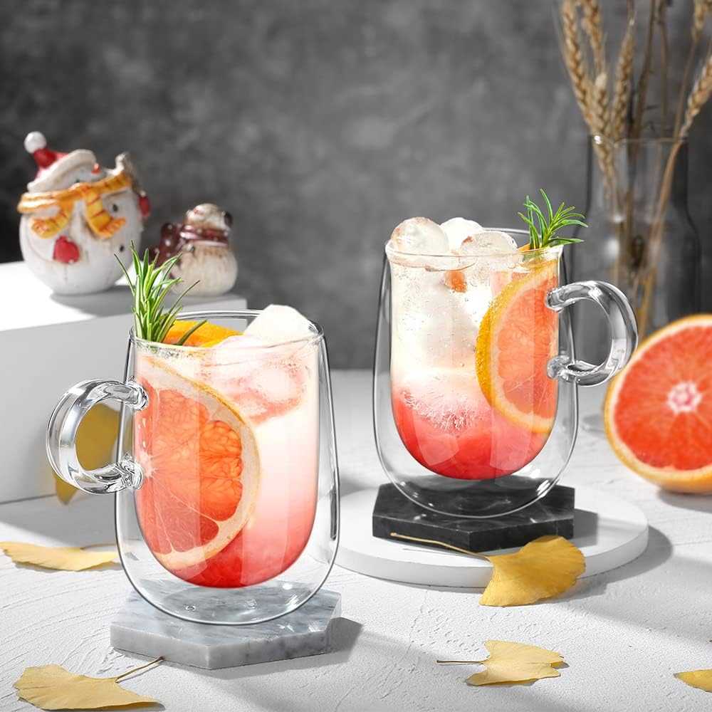 glastal 350 ml x 2 Double-Walled Cappuccino Cups Latte Macchiato Glasses Coffee Glasses Tea Glasses with Handle Borosilicate Glass Coffee Cups Glass Set Double Wall Glasses Coffee Mug Christmas Gifts