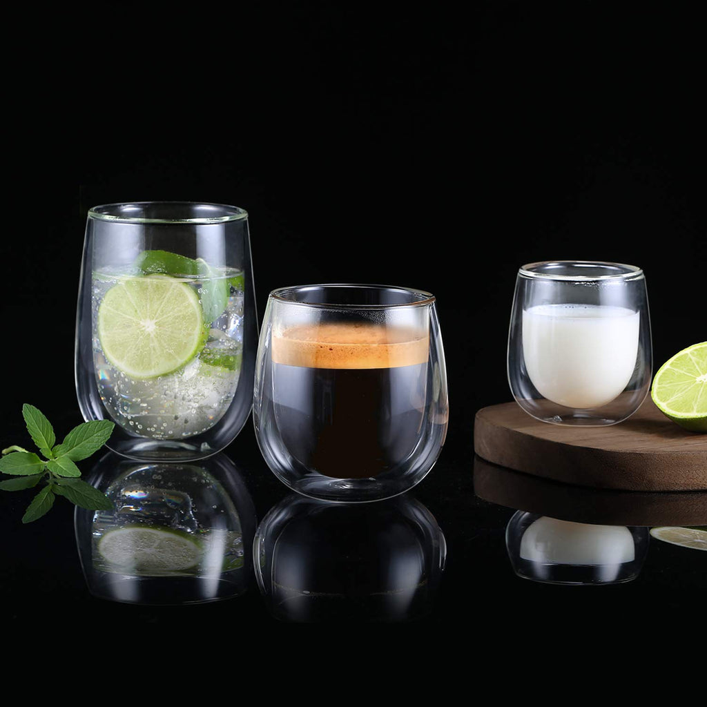 glastal 350 ml Double-Walled Latte Macchiato Glasses, Set of 4, Borosilicate Glass, Coffee Cups, Glasses for Coffee, Cappuccino, Latte, Tea, Ice Cream, Iced Tea, Iced Americano, Milk, Juice, Beer