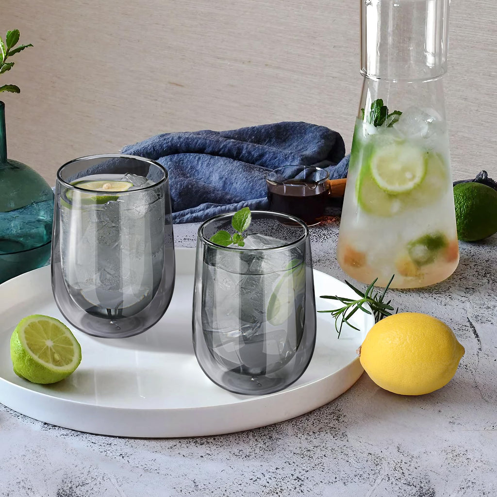 glastal Unique Black Glasses, 350 ml Double-Walled Coffee Glasses, Latte Macchiato Glasses, Set of 2, Glasses for Coffee, Tea, Cappuccino, Milk, Gift for Men and Women, 2024 Novelty
