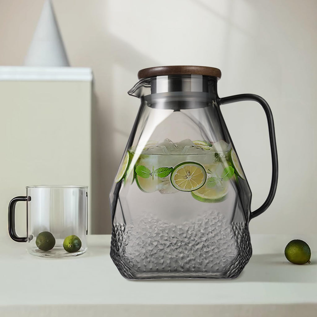 ecooe Glass Carafe 1.8 L Water Carafe for Fridge Door, Carafe Glass with Lid, Black Fridge Jug Water Jug Glass Jug for Hot/Cold Water, DIY Drinks, Iced Tea, Juice, Milk, Tea, Coffee
