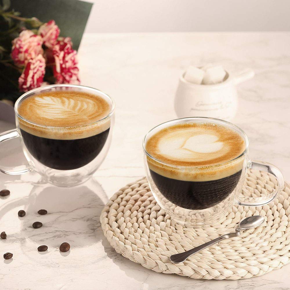 Ecooe Double-Walled Cups for Coffee, Cappuccino and Latte Macchiato, 2-Piece Set, Thermal Drinking Glasses, 300-450 ml (Full Capacity)