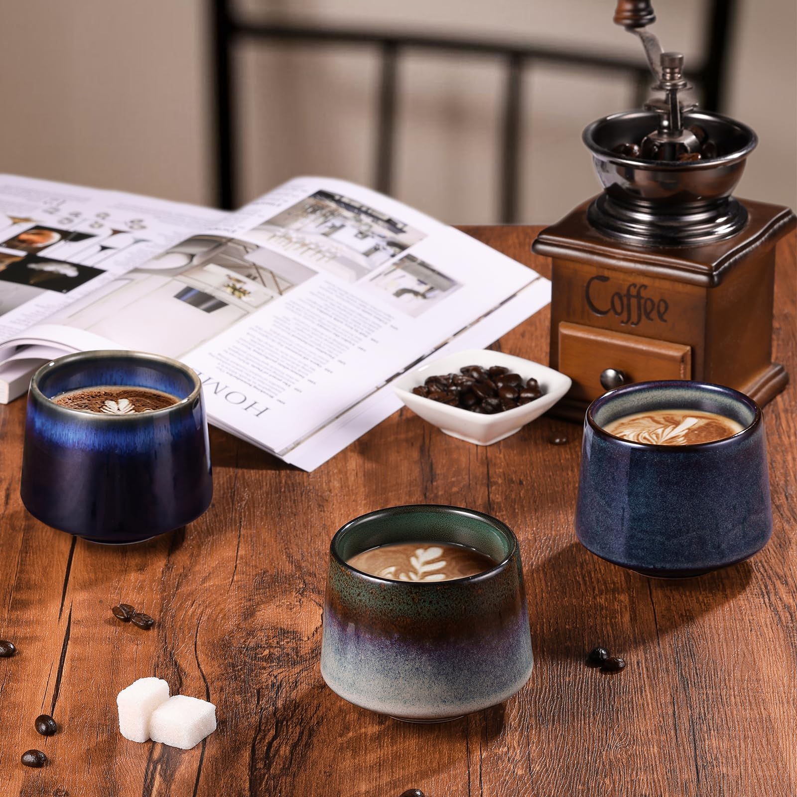 ecooe Cappuccino Cups Set Thick-Walled Stoneware Set of 5 - 210 ml Handmade Porcelain Coffee Cups Set, Ceramic Tea Cups Set Gifts for Men Best Friend Partner, Christmas Gifts