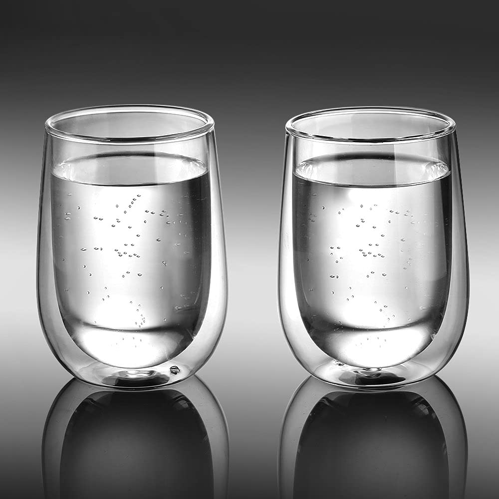 glastal 350 ml Double-Walled Latte Macchiato Glasses, Set of 2, Borosilicate Glass, Coffee Cups, Glasses for Coffee, Cappuccino, Latte, Tea, Ice Cream, Iced Tea, Iced Americano, Milk, Juice, Beer