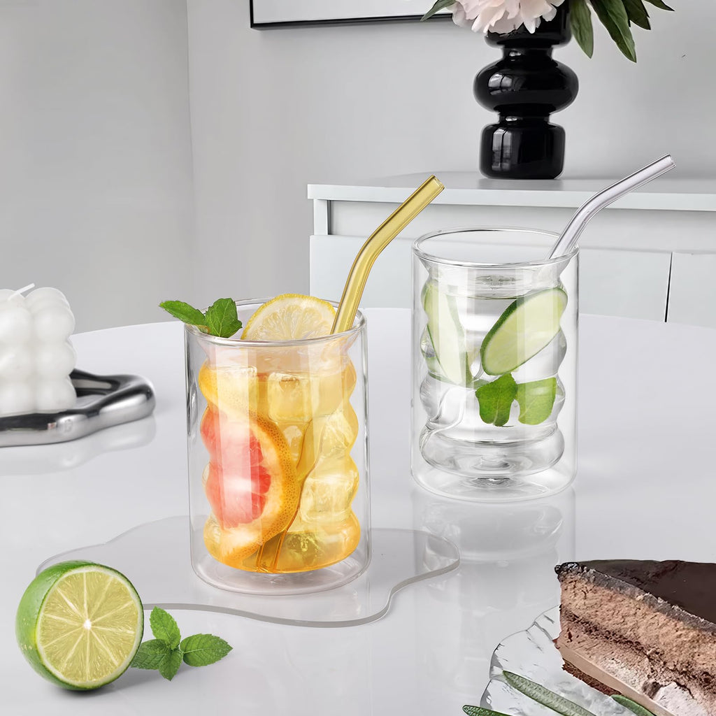 ecooe Double-walled coffee glasses, 350 ml, latte macchiato glasses, set of 2, borosilicate glass, coffee cups, glass, double-walled coffee glass, tea glasses for cappuccino, tea, ice cream, milk, beer