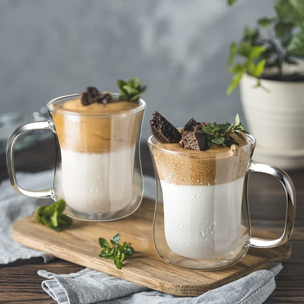 ecooe Double-Walled Latte Macchiato Glass Set, Thermal Glass, Drinking Glasses, Coffee Glass, 2-Piece, 240 ml (Full Capacity)