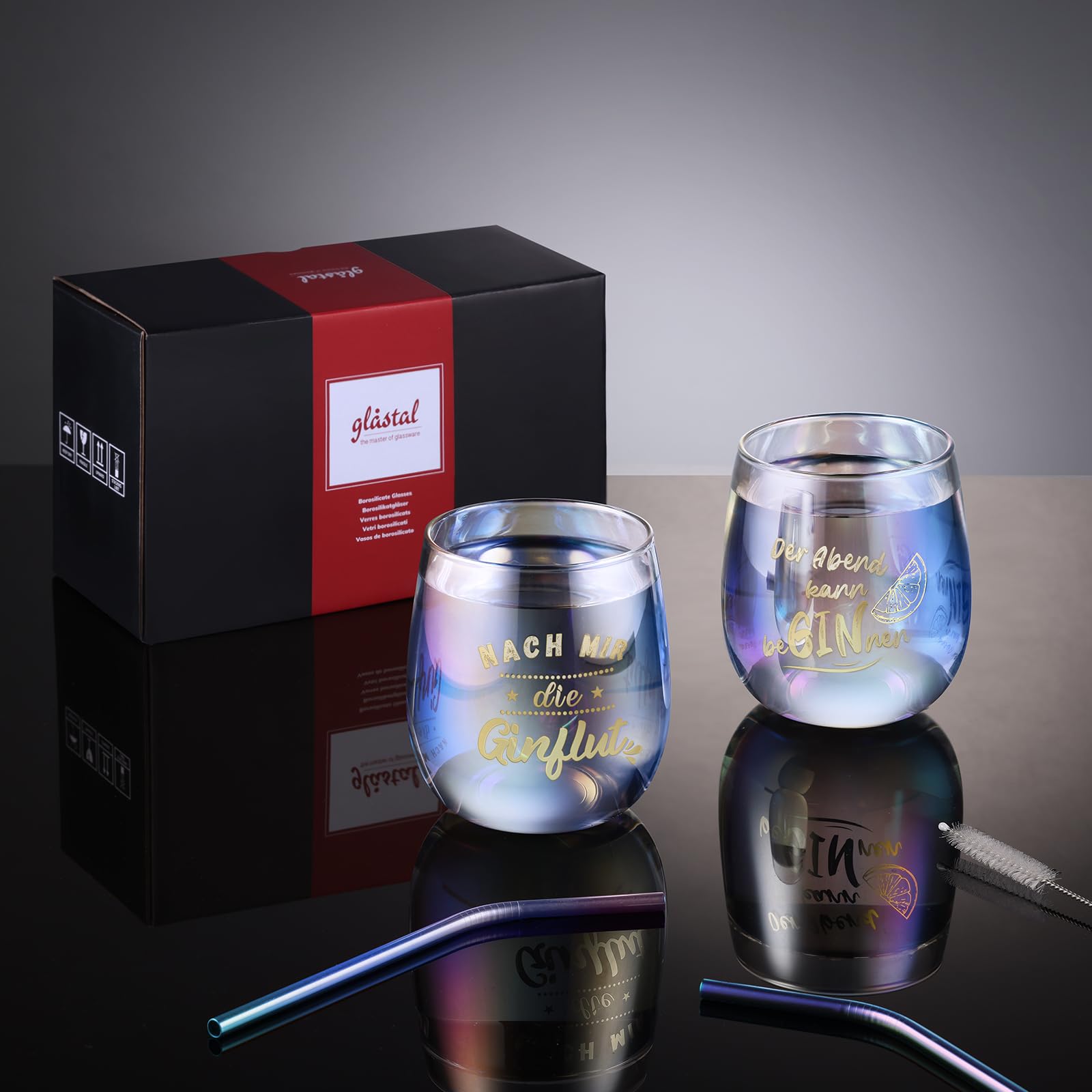 glastal Gin Gläser 450ml Gin Tonic Gläser 2er Set Bunt Weingläser mit Gin Sprüchen Gin Glas für Cocktails Geschenk für Ginliebhaber Männer Frauen Freund zu Geburtstag Valentinstag Weihnachten Geschenk