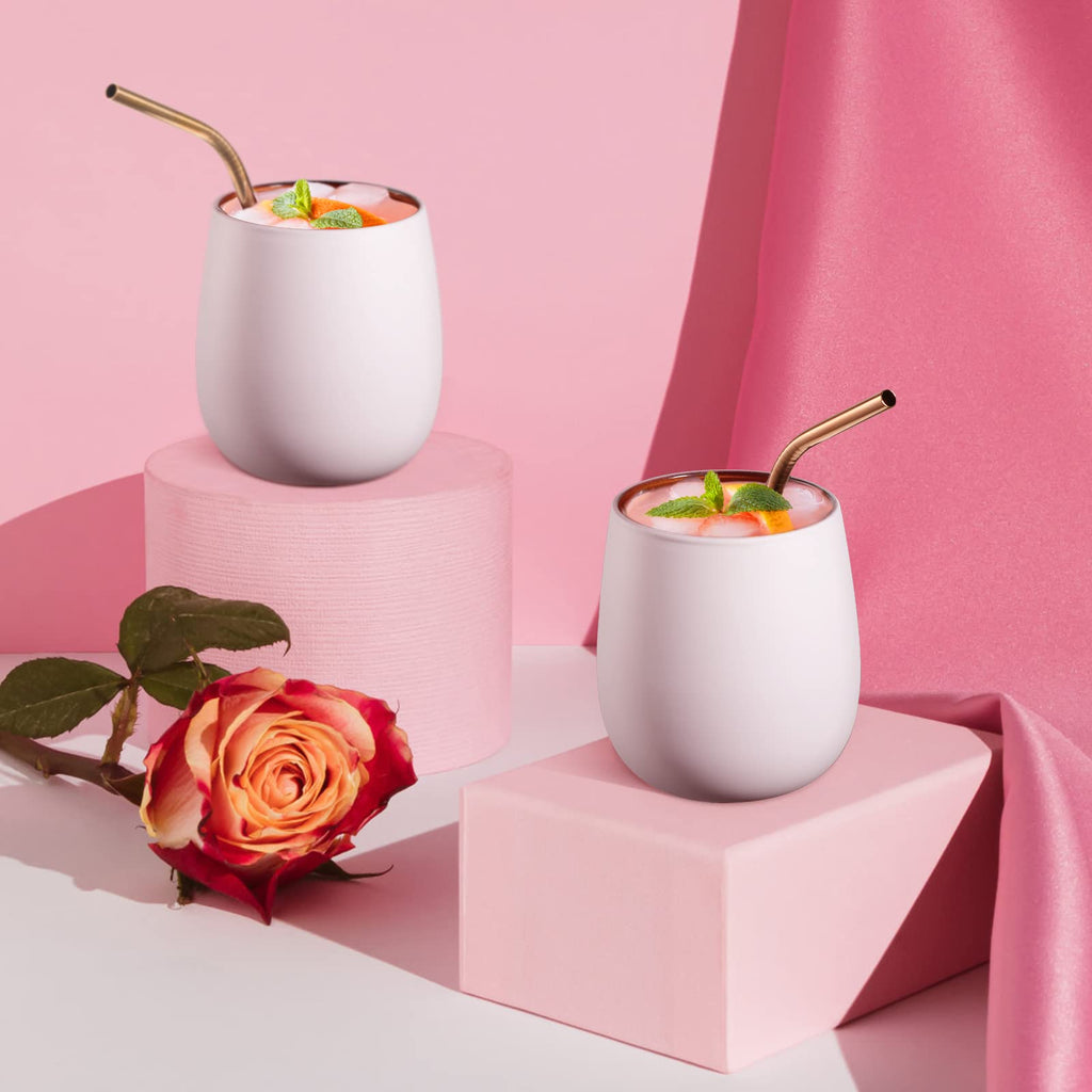 glastal 450ml*2 Einschichtiges Gin Gläser Weiß Matt Wassergläser mit Roségold Blinkende Innenwand, Borosilikat Trinkgläser Latte Macchiato Gläser Teegläser Whiskygläser Weingläser Weihnachten Geschenk