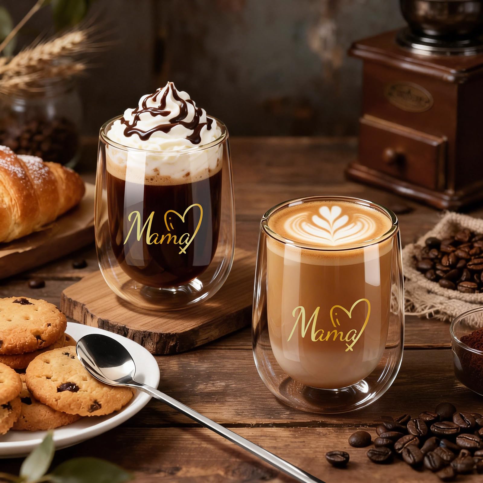 glastal Premium Double-Walled Latte Macchiato Glasses Set of 2 | Mum | - Without Sealed Hole - 350 ml Double-Walled Coffee Glasses Drinking Glasses Gifts for Mum for Birthday Mother's Day Anniversary