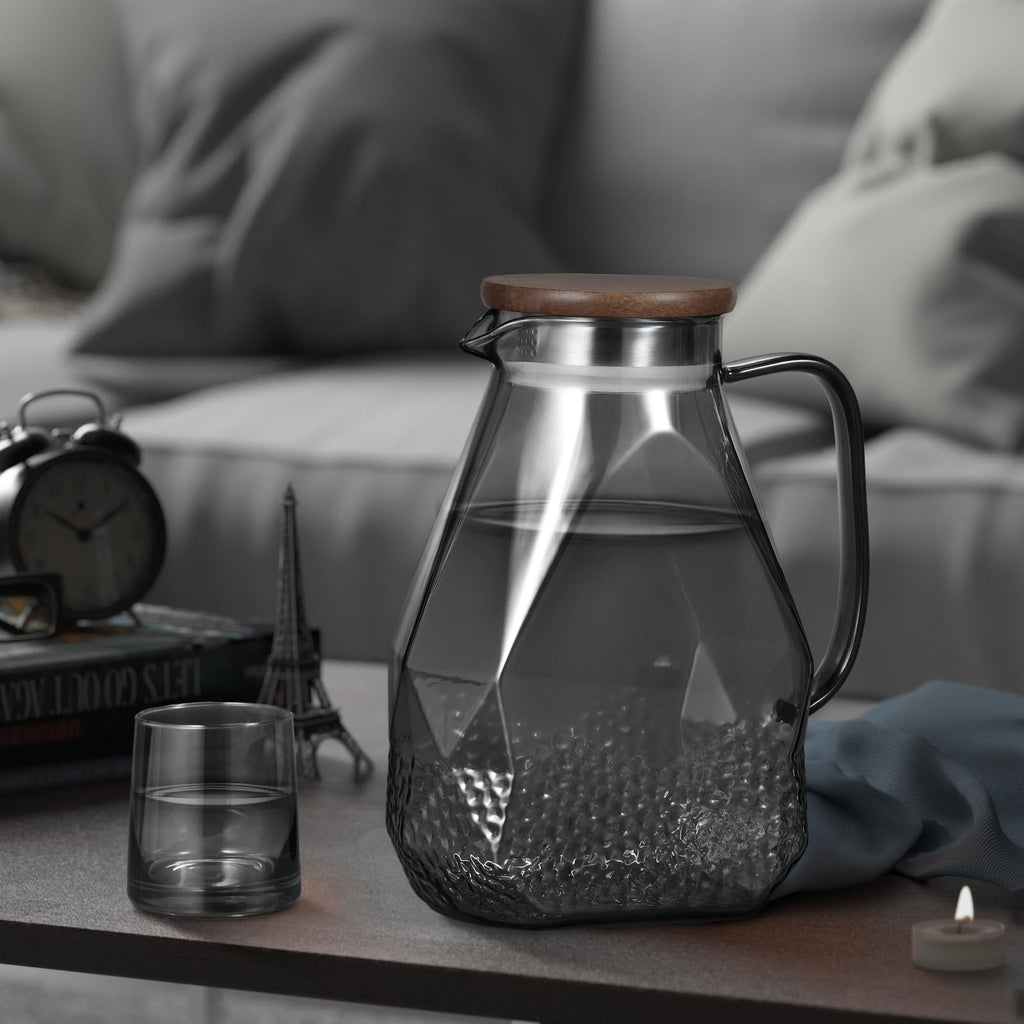 ecooe Glass Carafe 1.8 L Water Carafe for Fridge Door, Carafe Glass with Lid, Black Fridge Jug Water Jug Glass Jug for Hot/Cold Water, DIY Drinks, Iced Tea, Juice, Milk, Tea, Coffee