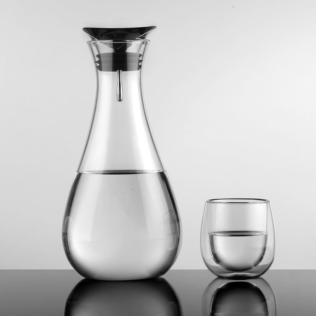 ecooe Glass Carafe 1.8 L Water Carafe Carafe Glass with Stainless Steel Lid, Glass Jug Water Jug Juice Jug Drinks Jug Glass Jug for Hot Cold Water Homemade Drinks Iced Tea Juice Milk Tea Coffee