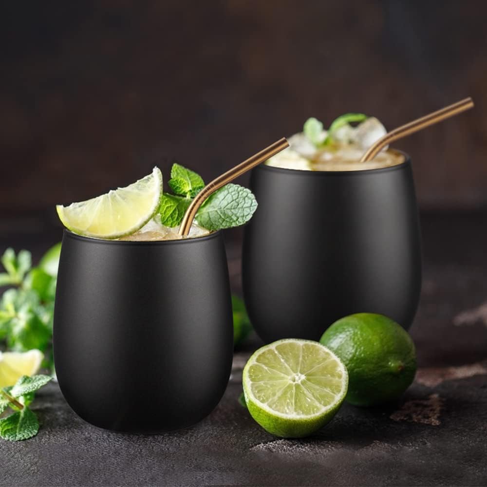 glastal 450ml Gin Gläser Schwarz Matt Trinkgläser 2er Set Wassergläser mit Roségold Blinkende Innenwand, Borosilikat Einschichtiges Weingläser Cocktail Gläser Whiskygläser Weihnachten Geschenk
