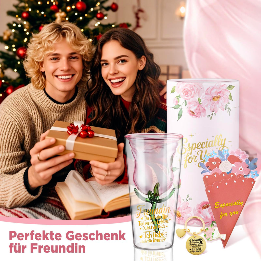 glastal Cocktailgläser Geschenke für Freundin Frauen Geschenkbox mit Schlüsselanhänger Grußkarte, 200ml Doppelwandige Martini Gläser Weinglas Geschenke für Beste Freundin zum Geburtstag Weihnachten