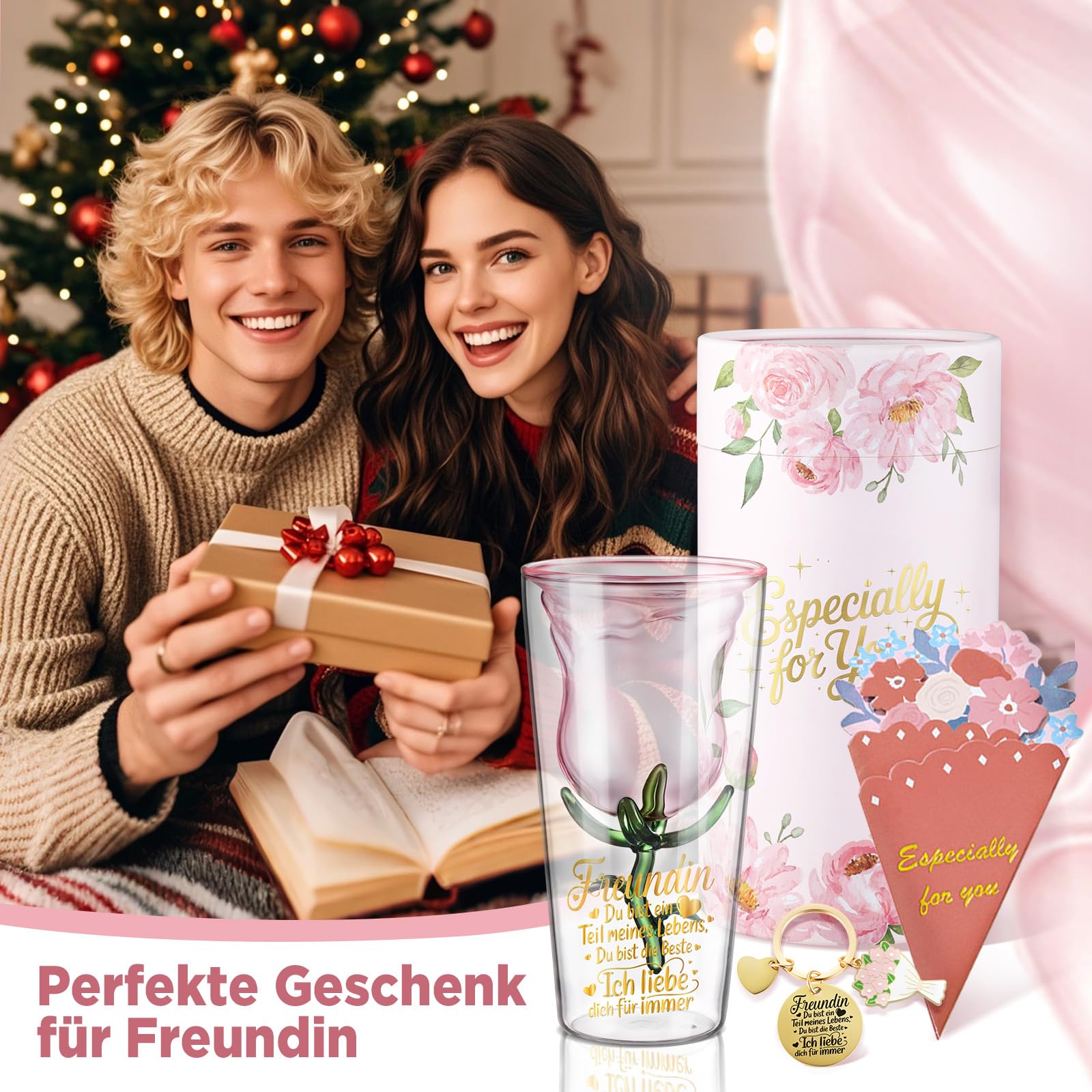 glastal Cocktailgläser Geschenke für Freundin Frauen Geschenkbox mit Schlüsselanhänger Grußkarte, 200ml Doppelwandige Martini Gläser Weinglas Geschenke für Beste Freundin zum Geburtstag Weihnachten