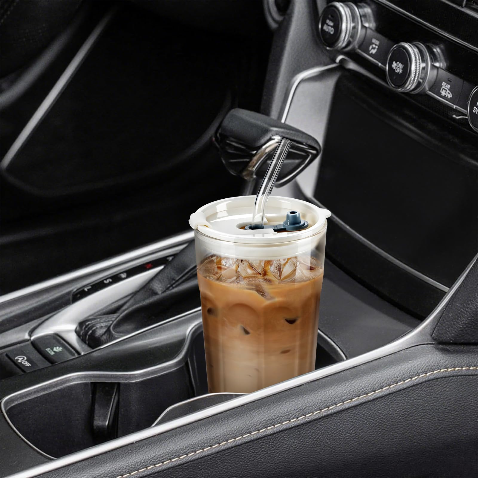 ecooe 2 Stück Glasbecher mit Deckel und Strohhalm 400ml Matcha Gläser Smoothie Becher Eiskaffee Glas, Luftdicht Wasserdicht Design Kaffeegläser Trinkgläser für Matcha Latte Saft Milch Tee Cocktail