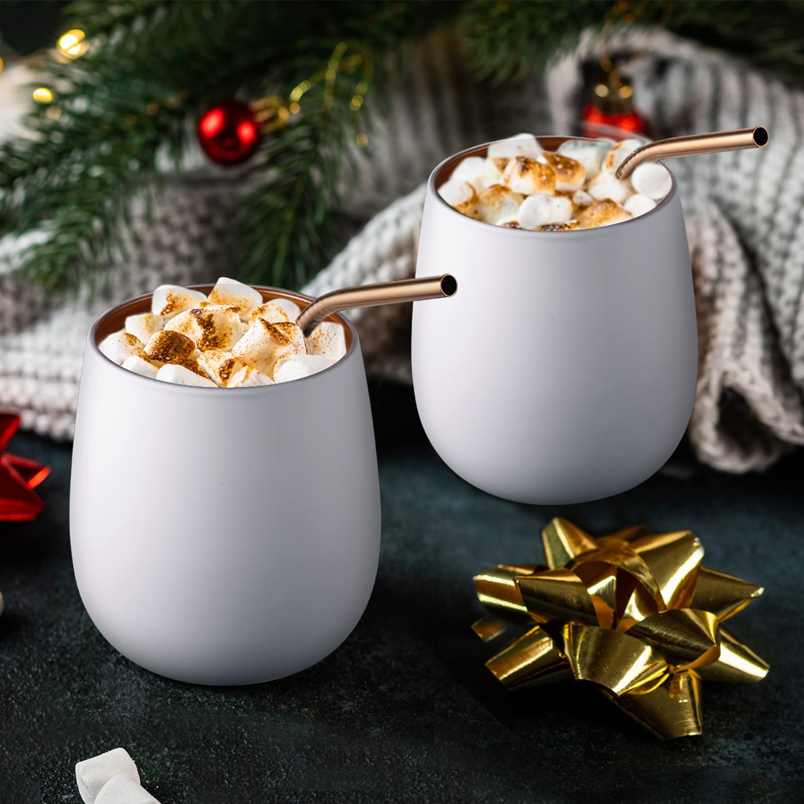 glastal 450ml*2 Einschichtiges Gin Gläser Weiß Matt Wassergläser mit Roségold Blinkende Innenwand, Borosilikat Trinkgläser Latte Macchiato Gläser Teegläser Whiskygläser Weingläser Weihnachten Geschenk