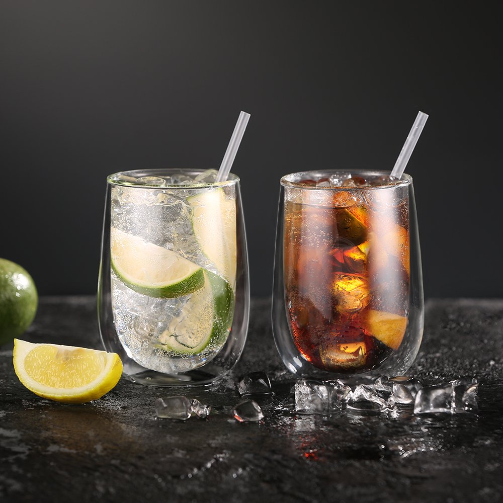 glastal 350 ml Double-Walled Latte Macchiato Glasses, Set of 4, Borosilicate Glass, Coffee Cups, Glasses for Coffee, Cappuccino, Latte, Tea, Ice Cream, Iced Tea, Iced Americano, Milk, Juice, Beer