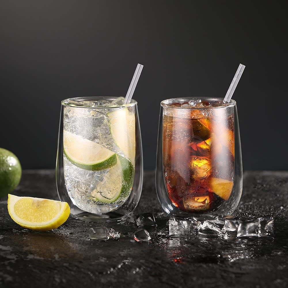 glastal 350 ml Double-Walled Latte Macchiato Glasses, Set of 2, Borosilicate Glass, Coffee Cups, Glasses for Coffee, Cappuccino, Latte, Tea, Ice Cream, Iced Tea, Iced Americano, Milk, Juice, Beer
