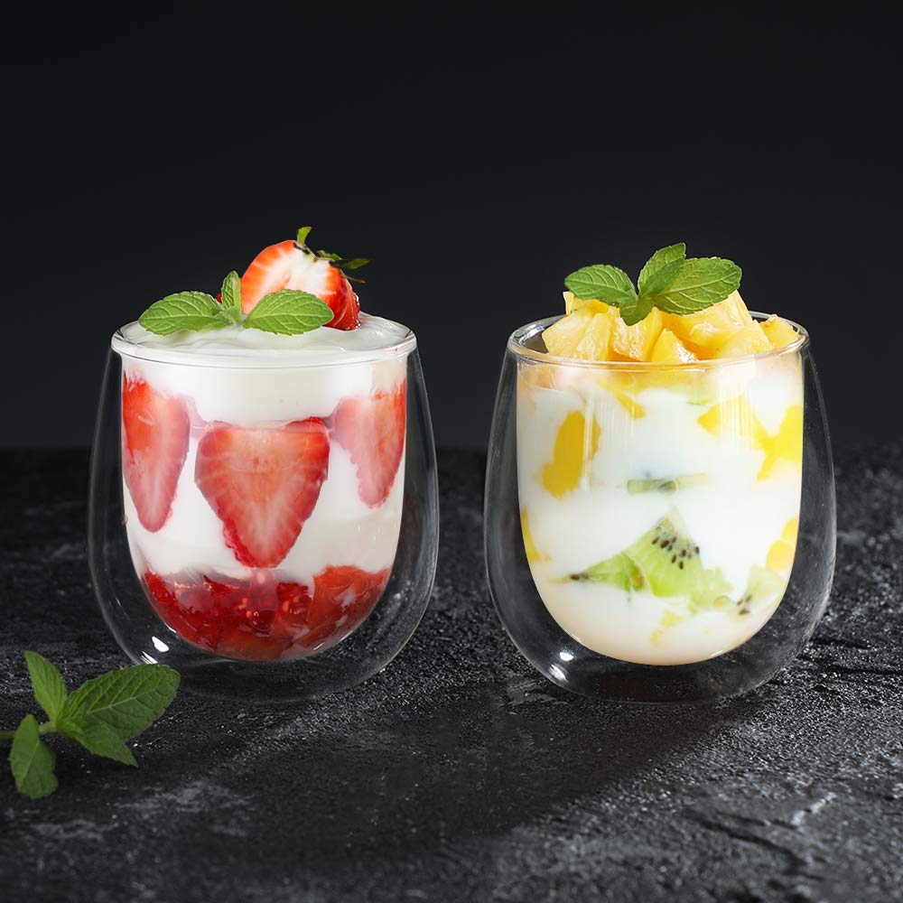 glastal 250 ml Double-Walled Latte Macchiato Glasses, Set of 2, Borosilicate Glass, Coffee Cups, Glasses for Coffee, Cappuccino, Latte, Tea, Ice Cream, Iced Tea, Iced Americano, Milk, Juice, Beer