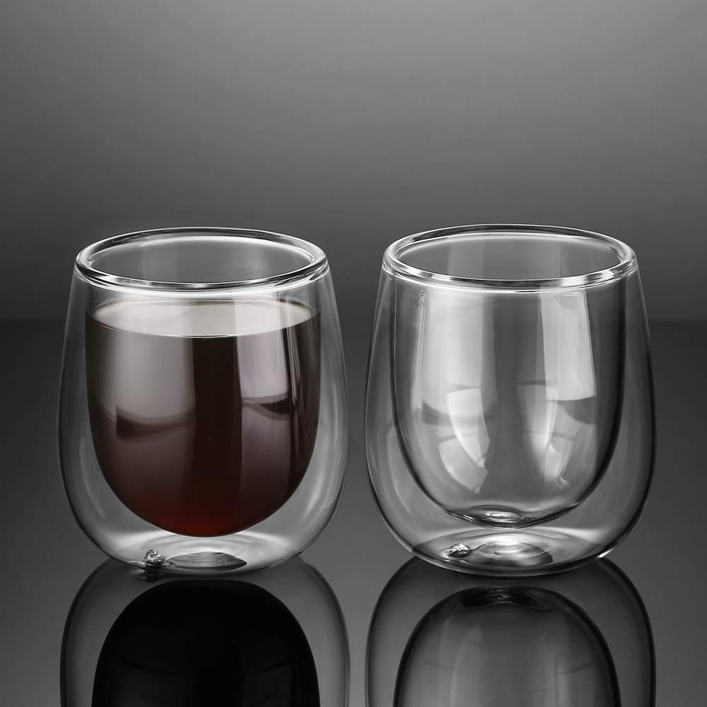 glastal 100 ml Double-Walled Espresso Cups, Espresso Glasses, Set of 4, Borosilicate Glass, Coffee Cups, Glasses for Coffee, Espresso, Latte, Iced Americano, Tea, Ice Cream, Milk, Juice