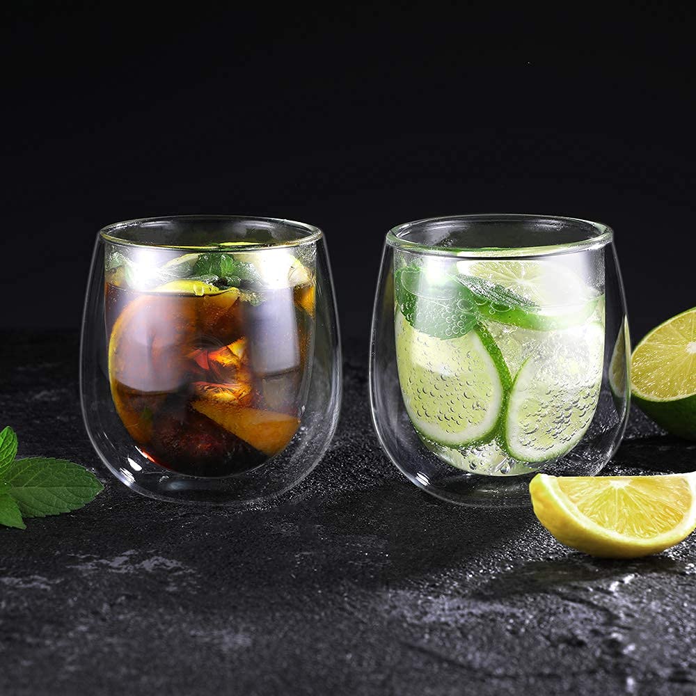 glastal 250 ml Double-Walled Latte Macchiato Glasses, Set of 2, Borosilicate Glass, Coffee Cups, Glasses for Coffee, Cappuccino, Latte, Tea, Ice Cream, Iced Tea, Iced Americano, Milk, Juice, Beer