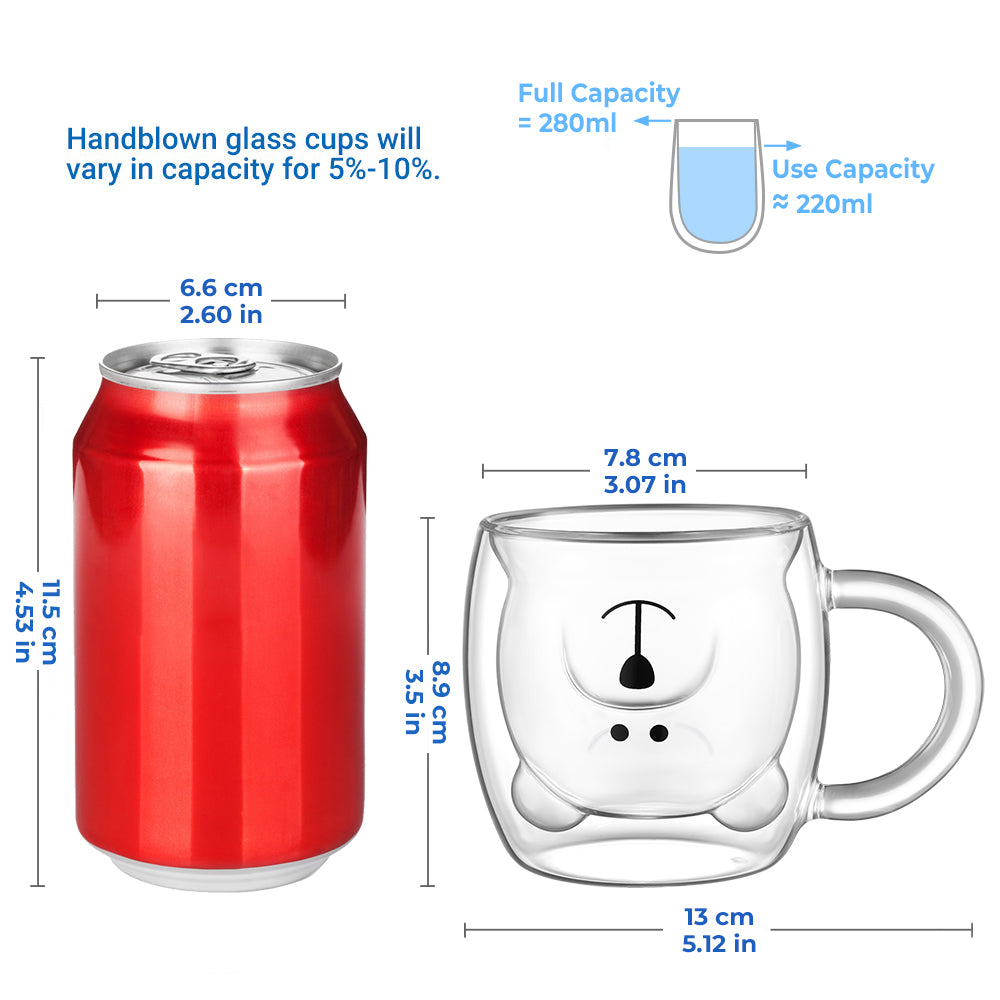 ecooe Süße Tassen Bär Doppelwandige Gläser 280ml Latte Macchiato Gläser Cappuccino Tasse Bär Kaffeetasse Doppelwandig Kaffeeglas Teegläser Geburtstag Valentinstag Geschenke für Frauen Männer Kinder