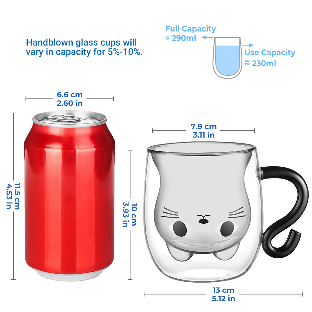 ecooe Doppelwandige Süße katze Latte Macchiato Gläser Kaffeetasse 290ml Kaffeeglas Teegläser für Cappuccino,Latte Macchiato,Tee, Milch, Bier, Geburtstag Valentinstag Geschenke für Frauen Männer Kinder