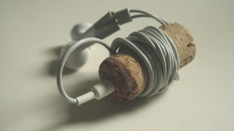 Wine Cork Wrap-Around Earbud Holder