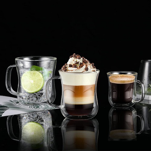 glastal 2x360ml Double Walled Coffee Glasses Mugs Cappuccino Latte  Macchiato Glasses Cups with Handle Borosilicate Heat Resistant Glass Cups  for Coffee Tea Milk Juice Ice Cream - Ecooe