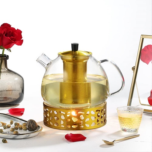 Ecooe 1500mL Teapot with Teapot Warmer, Glass Teapot with Stainless Steel  Infuser, Glass Teapot Warmer - Ecooe