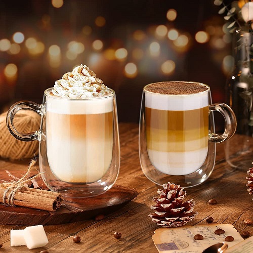 glastal 2x360ml Double Walled Coffee Glasses Mugs Cappuccino Latte  Macchiato Glasses Cups with Handle Borosilicate Heat Resistant Glass Cups  for Coffee Tea Milk Juice Ice Cream - Ecooe