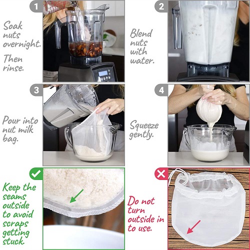 GWHOLE 3 Stück Nussmilchbeutel Passiertuch Filtertuch für Nussmilch Obstsaft Gemüsesaft